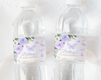 EDITABLE Butterfly Baby Shower Bottle label,Purple Butterfly Baby Shower Water Label party decoration Printable Instant Download BU102
