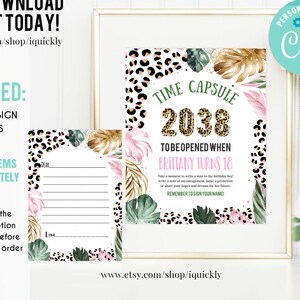 Safari Leopard Print Time Capsule Matching Note Card Jungle Time Capsule Wild One 1e verjaardag Party Decor Instant Download bewerkbare LE006