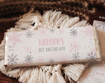 REDIGERBAR Winter Onederland Chokladkakeomslag Chokladkakeomslag Snöflinga 1-årsdag Digital nedladdning Utskrivbar mall Winter01