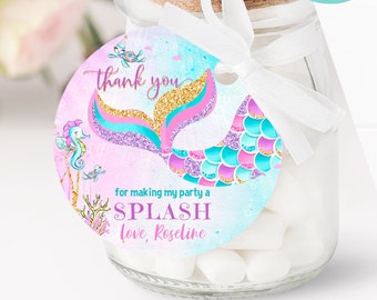 Editable Mermaid Birthday Favor tags, Mermaid Thank you tags, Under the Sea Gift tags, Printable template Digital Instant Download
