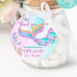 Editable Mermaid Birthday Favor tags, Mermaid Thank you tags, Under the Sea Gift tags, Printable template Digital Instant Download M1