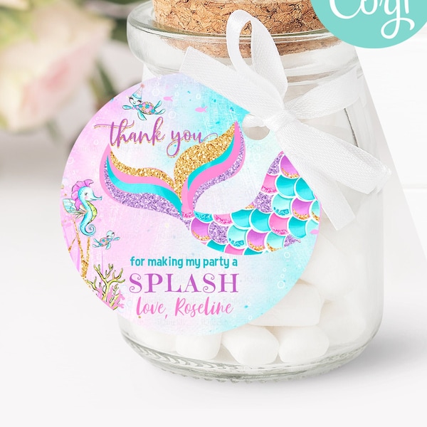 Editable Mermaid Birthday Favor tags, Mermaid Thank you tags, Under the Sea Gift tags, Printable template Digital Instant Download M1