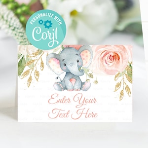 EDITIERBARE Elefantenmädchen Food Tags, Buffet-Etikett, Zeltkarte Food-Etiketten, Tischkarten, Tischkarte druckbare Vorlage, Mädchen Sofortiger Download