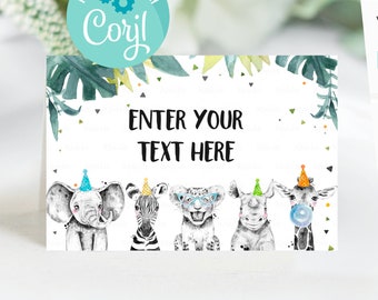 Corjl #002 Table Tent Cards Safari Buffet Cards Editable Jungle Food Labels Animals