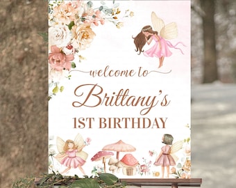 Editable Fairy Welcome Sign Girl wildflower Sign Garden floral Welcome Sign Birthday Girl Yard Sign Template Printable Corjl FA101