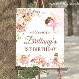 Editable Fairy Welcome Sign Girl wildflower Sign Garden floral Welcome Sign Birthday Girl Yard Sign Template Printable Corjl FA101