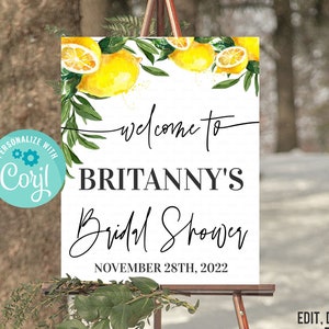 Editable She Found Her Main Squeeze Bridal Shower Welcome sign, Lemon Citrus Watercolor Invite, Summer Printable Template Instant Download