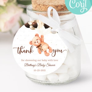 Editable Teddy Bear Baby Shower Favors Bear Baby Shower Thank you tags Printable Bear Balloons Gift tags Favor tag template digital download