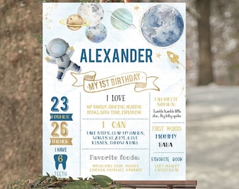 Outer Space Milestone Birthday Poster EDITABLE Birthday Chalkboard sign First Trip Around the Sun poster Galaxy Instant download template
