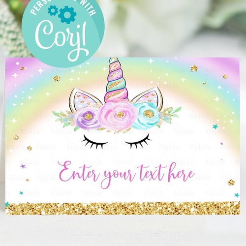editable unicorn food tags buffet label tent card food labels etsy