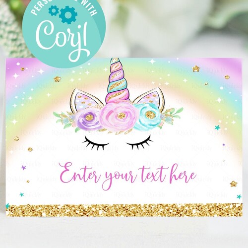 editable unicorn food tags buffet label tent card food labels etsy