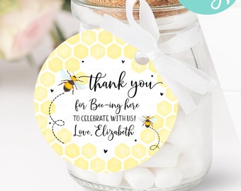 Etiquetas editáveis para lembrancinhas de abelha, etiquetas de agradecimento de abelha, etiquetas para presentes Tema Bumble Bee Doce para ser uma festa Modelo para impressão Download instantâneo
