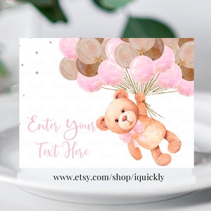 EDITABLE Oso de peluche Baby shower Etiquetas de comida, Etiqueta de buffet, Etiquetas de comida de tarjeta de tienda, Tarjetas de lugar, Plantilla imprimible de tarjeta de mesa Descarga digital
