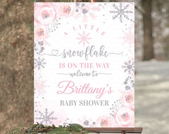 EDITABLE Snowflake Baby Shower Welcome sign,A little snowflake is on the way Sign Decorations Winter Instant download Template Printable