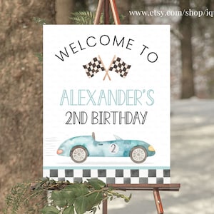 EDITABLE TWO fast Birthday Party Signs Racecar Welcome sign Decorations Racing car vintage Yard Instant download Templates Printable FA01