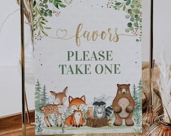 Woodland Baby Shower Favors Sign, 8x10 Baby Shower Favors Sign,Forest Baby Shower Sign Printable Wild one Digital Instant Download