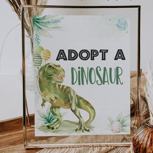 Adopt A Dinosaur Sign Table Decor Dinosaur Birthday Dinosaur Adoption Boy Blue Green Dino Party T-Rex Prehistoric Download PRINTABLE