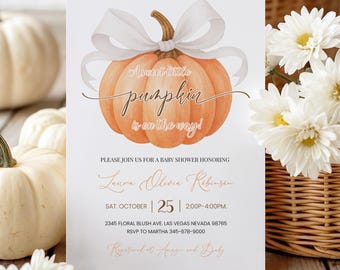 Little Pumpkin Baby Shower Invitation: Editable Fall invite Neutral (Printable template Digital Download)