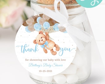 Editable Teddy Bear Baby Shower Favors Bear Baby Shower Thank you tags Printable Bear Balloons Gift tags Favor tag template digital download