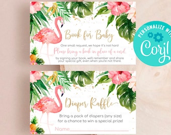 Gender Neutral DIY Invitation Insert Tropical Diaper Raffle Ticket Flamingo Baby Shower Printable Diaper Card INSTANT DOWNLOAD