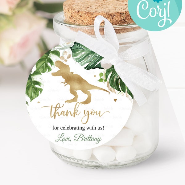 EDITABLE Dinosaur Baby Shower Favors tags, Dino Birthday Thank you tags Dino T-Rex Gift tags Digital Printable Template Instant download