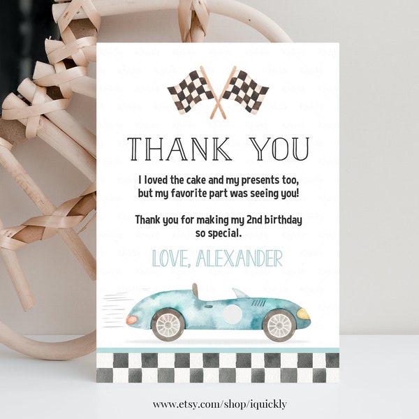 Editable TWO Fast Birthday Thank you card Racecar 2nd Birthday Note car Racing Car Vintage Racecar Printable Template Instant Download FA01