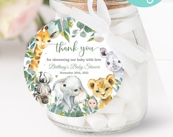 EDITABLE Safari Favor tags, Boy Wild One Baby Shower Thank you tags, Gold Jungle Animals Gift tag, Printable template Instant Download