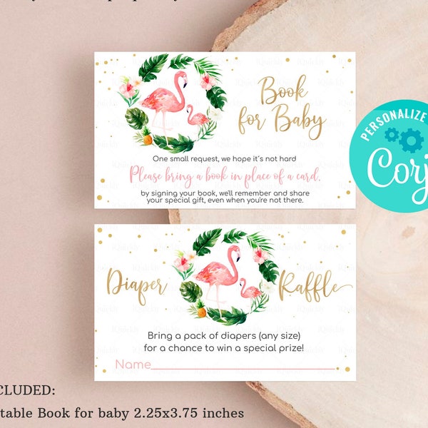 Editable Flamingo Baby Shower Diaper Raffle Book for Baby Boy Lets flamingle Bring a book Digital Insert template Printable Instant download