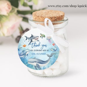 Editable Under the Sea Birthday Favor tags Oneder the sea Thank you tags Sea Animals Ocean theme Whale Shark Printable Download US01