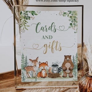 Woodland Baby Shower cartes et cadeaux signe, 8 x 10 cartes et cadeaux signe, animaux de la forêt imprimable signe téléchargement instantané numérique
