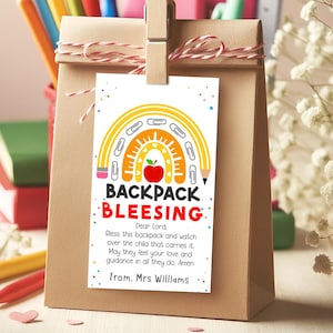 Backpack Blessing Printable Gift Tag, Editable First Day of School Tag, Back to School Blessed Backpack Tag, Personalize with Corjl