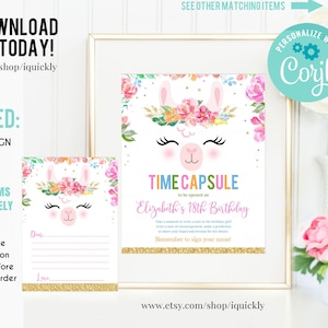 EDITIERBARE Llama Time Capsule, Lama Birthday Capsule Karte, Alpaka Kaktus Fiesta Erster Geburtstag, 1. Geburtstagsparty Sofortiger Download printable