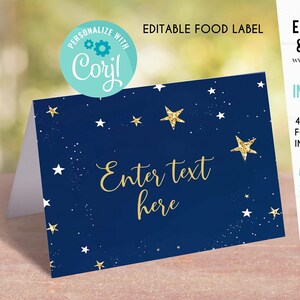 BEWERKBARE Twinkle Twinkle Little Star Voedseltags, Buffetlabel, Tentkaartlabels, Plaatskaarten, Tafelkaart Afdrukbare Sjabloon Instant download