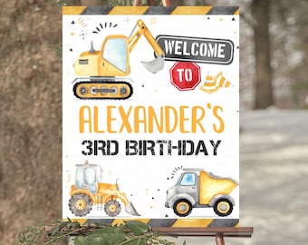 EDITABLE Construction Birthday Party Signs, Dump Truck Welcome sign Decorations, Yard sign Instant download Templates Printable C1