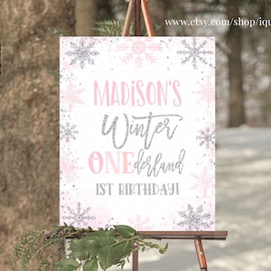 EDITABLE Winter Onederland Welcome sign, Snowflake Birthday Sign Decorations Floral Instant download Templates Printable Winter01