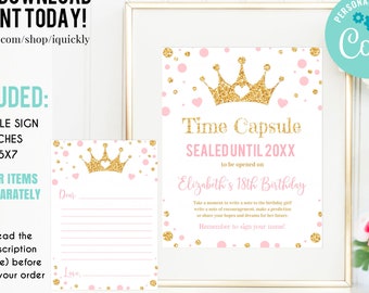 EDITABLE Princess Time Capsule Matching Note Cards First Birthday Little princess Party 1st Birthday Time Capsule Instant download template