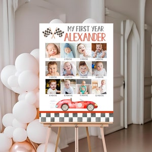 Fast One Geburtstagsfoto Poster Bearbeitbares Rennen Erstes Jahr Baby Meilensteintafel Monatliches Rennauto Druckbare Vorlage Digitaler Download FA03