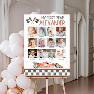 Fast One 1e verjaardag fotoposter bewerkbare race eerste jaar baby mijlpaal bord maandelijkse racewagen afdrukbare sjabloon digitale download FA02