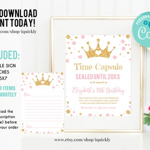 MODIFIABLE Princesse Time Capsule Cartes de correspondance assorties Premier anniversaire Petite princesse Party 1er anniversaire Time Capsule Modèle de téléchargement instantané
