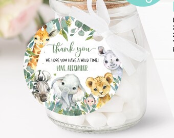 EDITABLE Safari Favor tags, Boy Wild One 1st Birthday Thank you tags, Gold Jungle Animals Gift tag, Printable template Instant Download