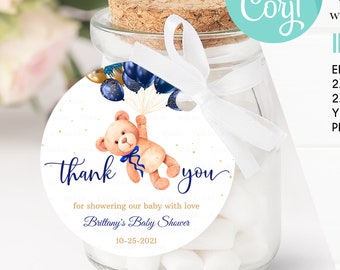 Editable Teddy Bear Baby Shower Favors Bear Baby Shower Thank you tags Printable Bear Balloons Gift tags Favor tag template digital download