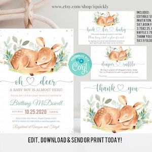 Editable Oh Deer Baby Shower Invitation Bundle, Deer Boy Baby Shower Invite Set Package Template Imprimable Téléchargement instantané numérique