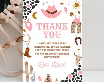 Editable My First Rodeo Thank you card Cowboy Birthday Invite Wild West Note Ranch Southwestern Template Printable Instant Download R103