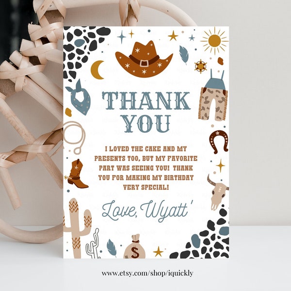 Editable My First Rodeo Thank you card Cowboy Birthday Invite Wild West Note card Ranch Southwestern Template Printable Download R102