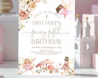 Fairy Fifth Birthday Invitation Editable Fairy 5th Birthday Invite Garden Party Printable Magical Wildflower Template Digital Download FA208