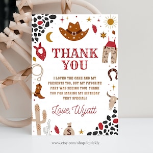 Bewerkbare mijn eerste Rodeo Bedankkaart Cowboy verjaardag uitnodigen Wild West Opmerking Ranch zuidwestelijke sjabloon afdrukbare Instant Download R104