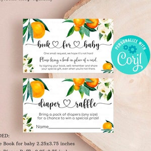 Editable A Little Cutie está en camino Libro para bebé Greenery Orange Género Neutral Rifa de pañales Trae un libro Plantilla Descarga digital