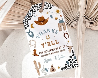 Editable My first Rodeo Birthday Favor tags Cowboy 1st Birthday Thank you tags Wild West Ranch Southwestern Template Instant Download R102