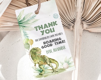 EDITABLE Three rex Birthday Favor tags, Dinosaur Party Favors Thank you tags Gift tag Printable Templates Instant download DIN001