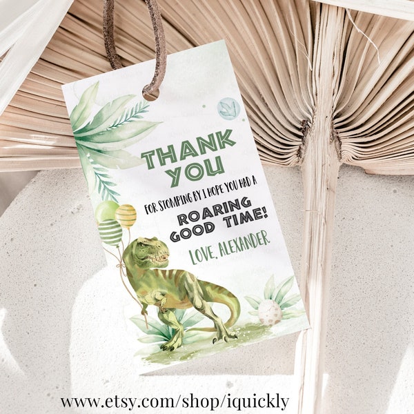 EDITABLE Three rex Birthday Favor tags, Dinosaur Party Favors Thank you tags Gift tag Printable Templates Instant download DIN001